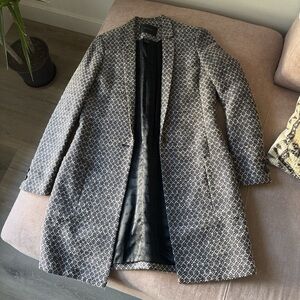 Scotch & Soda Blue and White Patterned Long Trench Coat